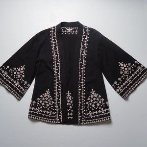 Ecote boho embroidered black kimono jacket OS